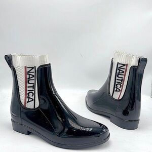 Nautica Black Gloss Rain Booties Size 6 NWOT